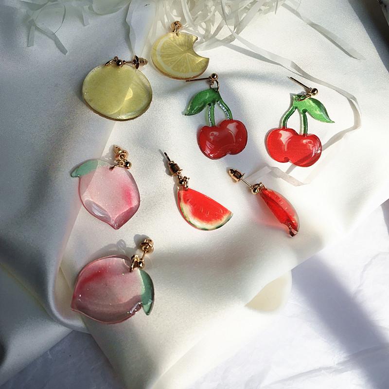 

Dangle & Chandelier Cute Handmade Transparent Fruit Earring Watermelon Cherry Peach Lemon Summer Holiday Earrings Unique Party Jewelry Gifts