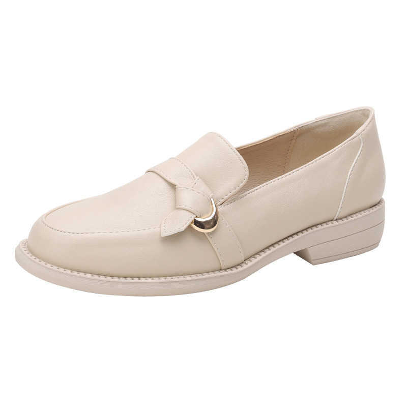 

Spring Autumn Fashion Sexy Metal Decoration Round Head Low Heel Women's High Heels Designed By Designers Pump35-43 210611, Beige