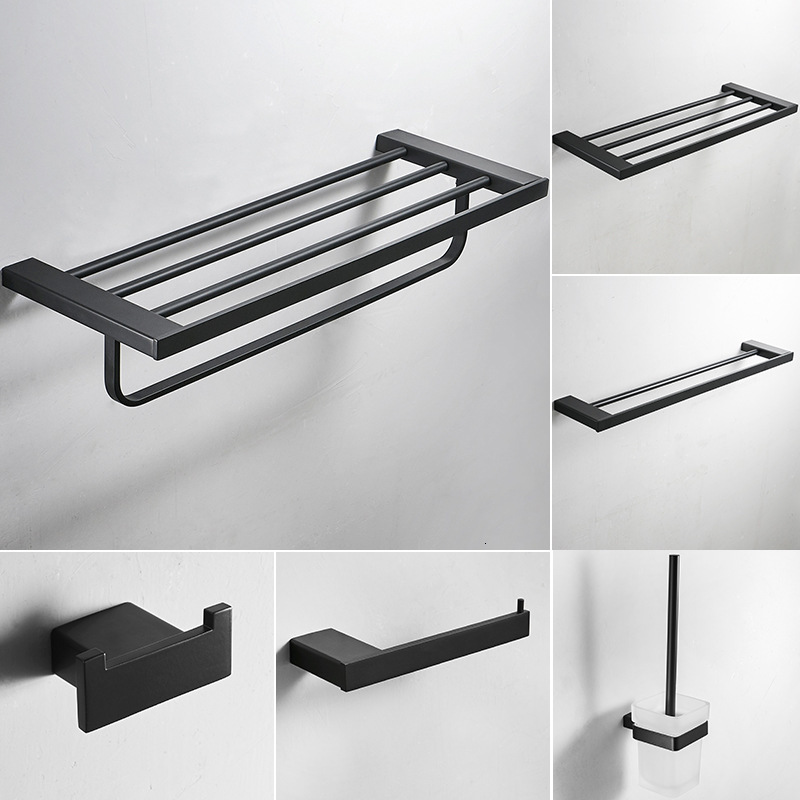 

2021 New Accessory Corner Shelf Towel Rack Paper Holder,toilet Brush Holder,matt Black Stainless Steel Bathroom Hardware Set Ke0d