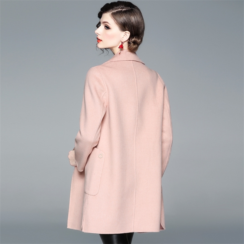 

Women' autumn and winter European and American long hand double faced overcoat woolen coat 211018, Pink