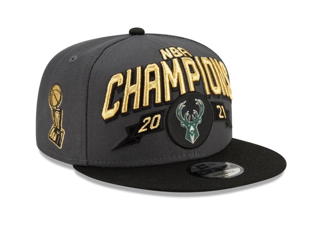 

Men Milwaukee Bucks New Era Gray/Black 2021 nba Finals Champions Locker Room 9 FIFTY Snapback Adjustable Hat