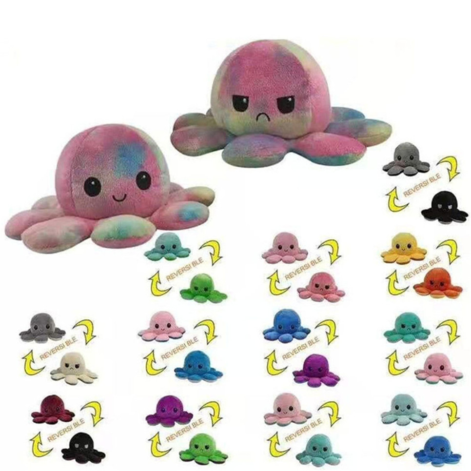 

24 Hours Shipping!! children toys Christmas Party Favor Soft Double-sided Expression Plush Toy Stock Reversible Flip Octopus Stuffed Dolls