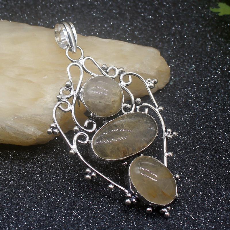 

Charms Antique Lovely Rutilated Quartz Silver Color Fashion Jewelry Pendant Necklace 75mm HD532, Bronze;silver