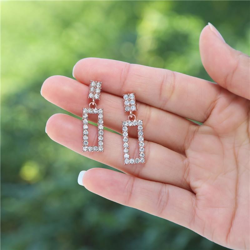 

Dangle & Chandelier Design Gold Color Square Drop Earrings For Women Geometric Full Crystal Statement Trendy Boho Jewelry, Silver