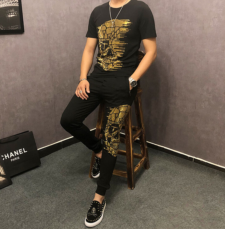 

2021 New Casual Summer T-shirt of Men's Clothing Jogger Sportsuits Man-wear Diamond Ensemble Lgbe, Black