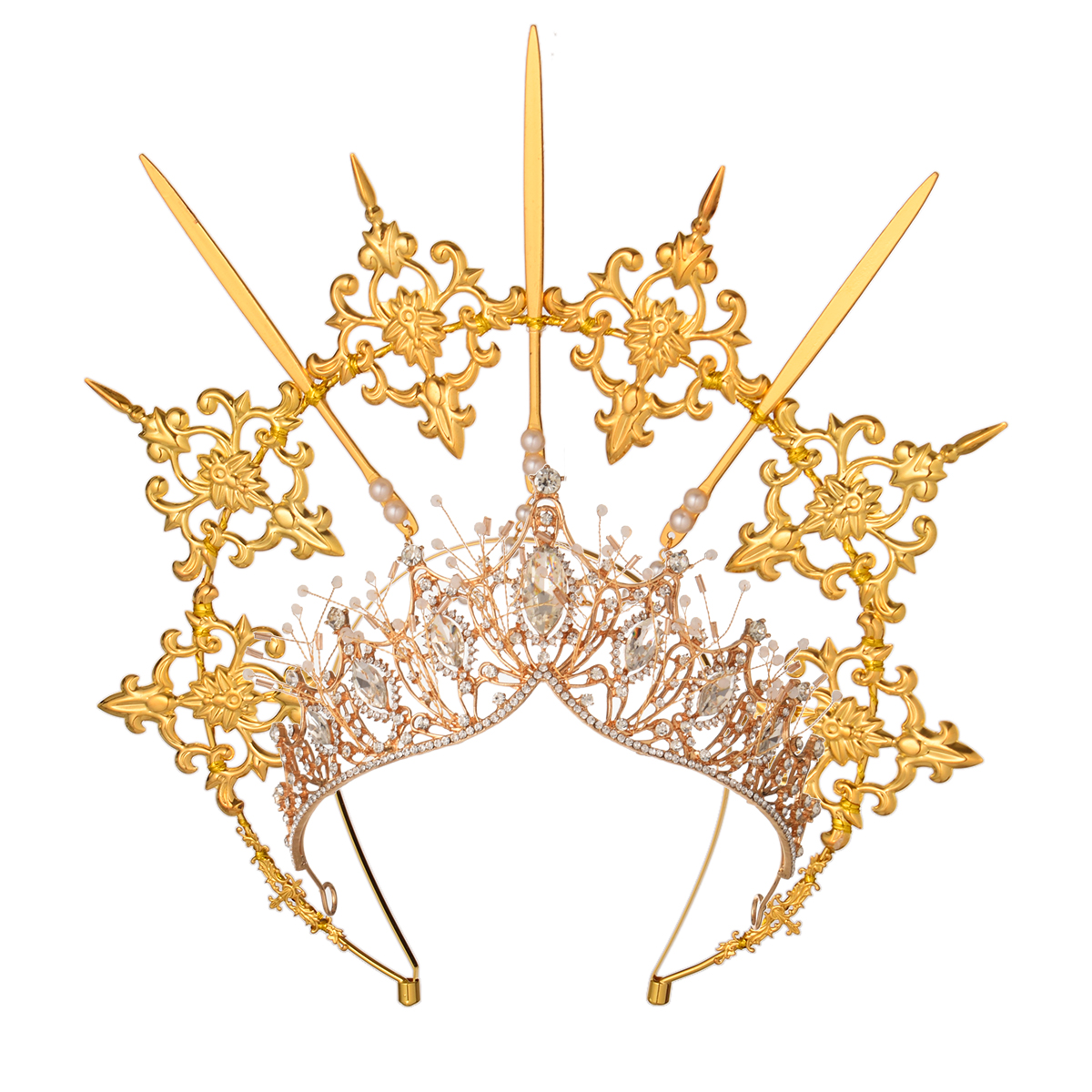 

Lolita Halo Crown Costume Accessories Gold Halo Goddess Headpiece Vintage KC Headband Angel Virgin Mary Baroque Tiara Headwear