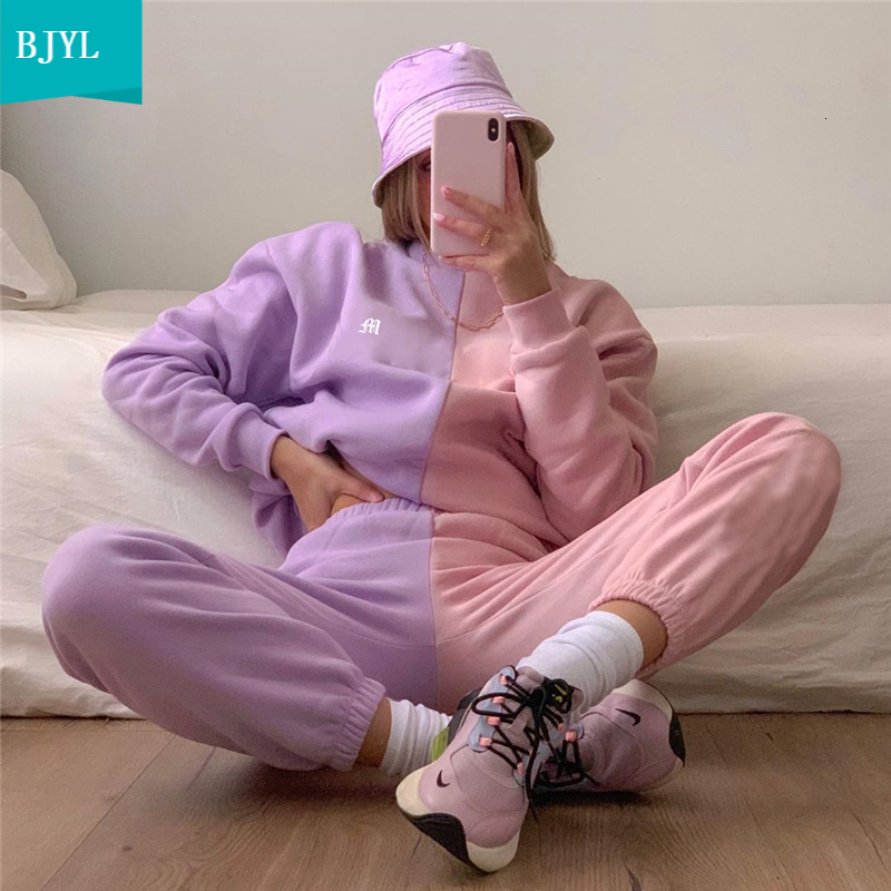 

2021 New Rockmore Patchwork Two Piece Set Women Outfits Plus Size Y2k Tracksuit Pants Long Sleeve Sweatshirts Streetwear 2 Pieces Sets Floa, Tops