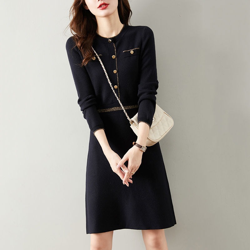 

Knitted One-piece Dress Korean Fashion Style Bodyocn Long Sleeve Mini Dress Ladies Plus Size Dresses for Women Winter 2021, Black;gray