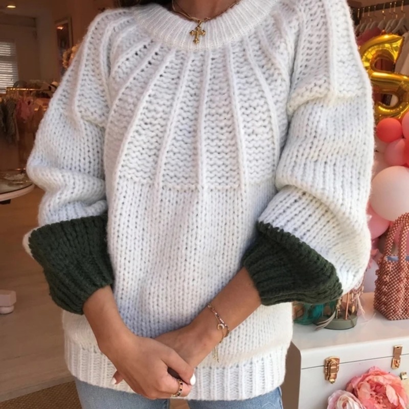 

2021 New Plus Size Fashion Womens Style Solid Bow Back Lace-up Sweater Vintage Elegant Loose Long Sleeve O-neck Girls Sweaters Top Omxo, White