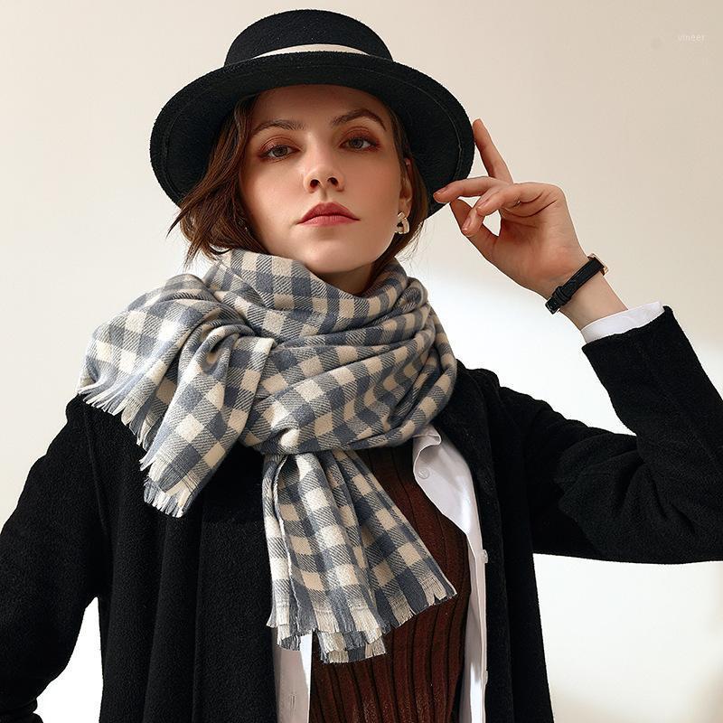 

Scarves Small Plaid Scarf Women's Autumn And Winter 2021 Korean Version Of Cashmere Shawl Cold-proof Warm, Blue;gray