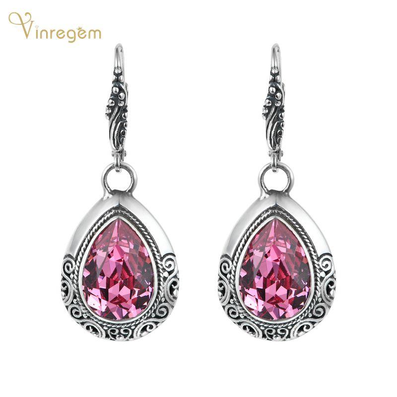 

Dangle & Chandelier Vinregem 100% 925 Sterling Silver Water Drop Pink Sapphire Wedding Engagement White Gold Earrings Fine Jewelry Wholesale