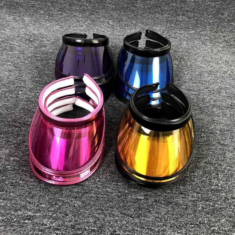 

Visors Unisex Summer Clear Plastic PVC Empty Top Hat Clip On Sun Visor UV Protection Beach Caps 6pcs/lot, Blue;gray