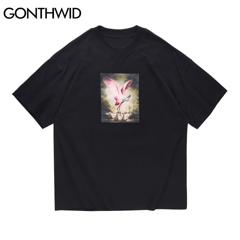 

Tees Shirts Harajuku Bird Pearl Short Sleeve Tshirts Streetwear Men Summer Hip Hop Fashion Casual Cotton Loose Tops 210602, White