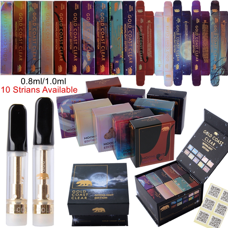 

Moonlight Edition Gold Coast Clear Atomizers Empty Vape Pen Cartridges Packaging 0.8ml 1ml Ceramic Coil Carts 510 Thread Glass Thick Oil Wax Vaporizer E Cigarettes
