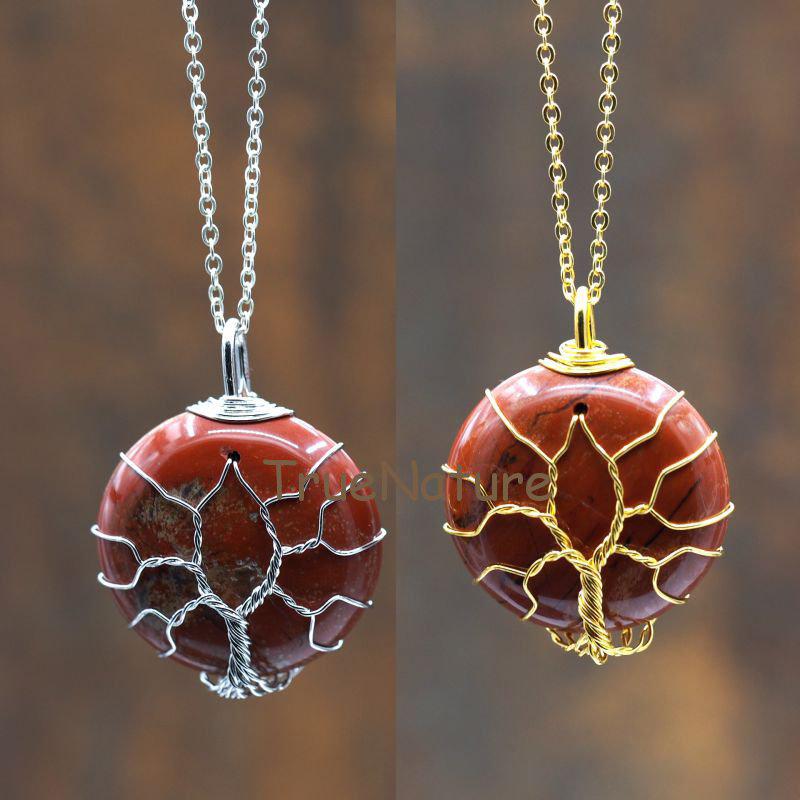

Pendant Necklaces Amazing Round Red Jaspers Charm Necklace Gold Chains Silver Women Stone Fashion In 18 Inch NM7753