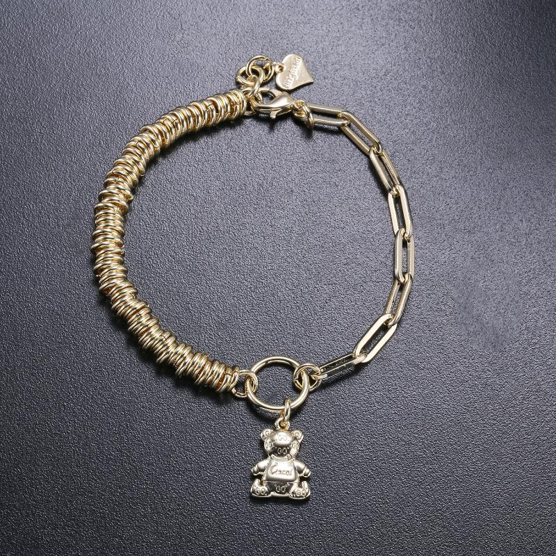 

Charm Bracelets DasCus Unique Stitching Chain Bear Gold Bracelet Korean Fashion Women's Hand Luxury Quality Jewelry Gift For Men, Golden;silver