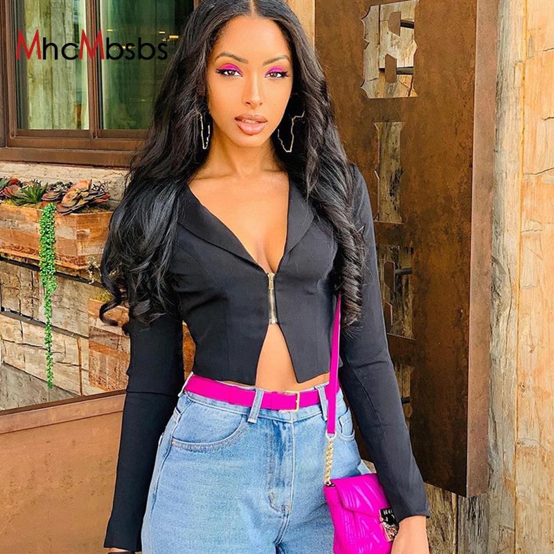 

Women's Jackets Women Notched Collar Long Sleeve Cropped Blazer Jacket Sexy Low Cut Zip Short Coat 2021 Fall Spring Harajuku Office Ladies T, Black;brown