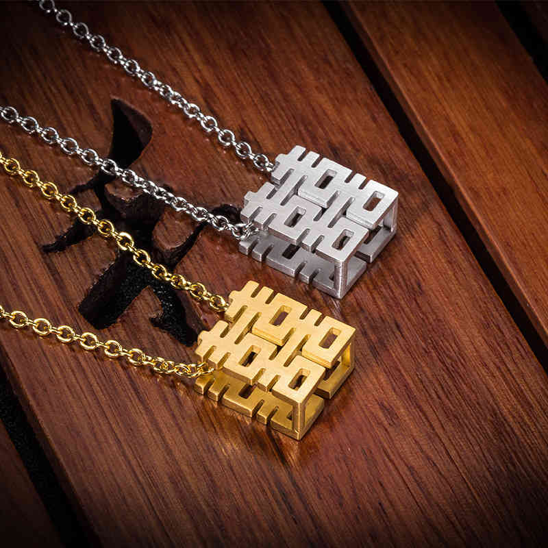 

chinese style titanium steel double happiness pendant gold lady net red simple student forest department wedding gift, Silver