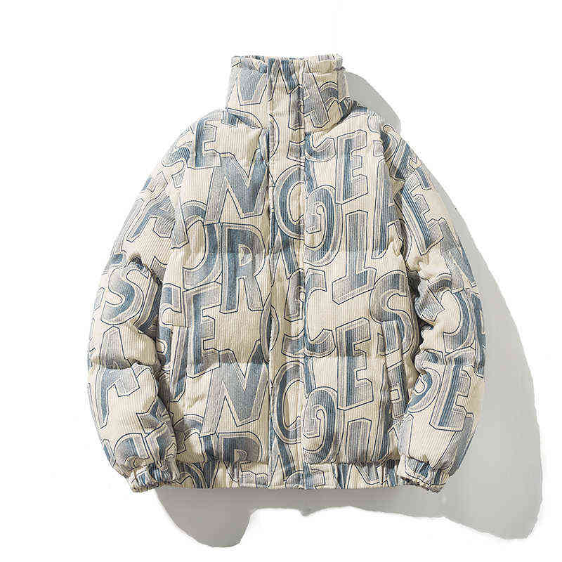 

Hip Hop Thick Jacket Parka Happy Graffiti Print Men Windbreaker Streetwear Harajuku 2021 Winter Padded Jacket Coat Warm Outwear Y1103, Navy blue