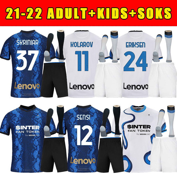 

INTER soccer jersey Dzeko MILAN BARELLA VIDAL ERIKSEN 21 22 football shirt 2021 2022 uniforms men + kids kit socks 4th fourth Dumfries D&#03, Black