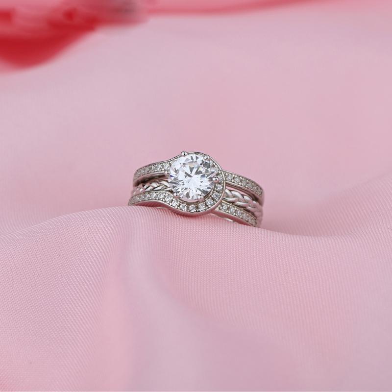 Cluster Rings Vintage 100% 925 Sterling Silver Created Round Wedding For Women Pass Diamond Test High Quality Party Jewelry Fine-image-706296222