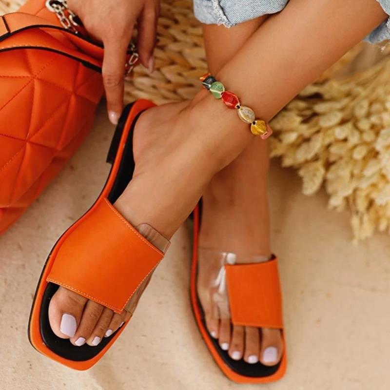

2021 New Women Slippers Summer Lightweight Color Matching Female Flat Slippers Patchwork Open Toe Outdoor Lady Sandals, Orange