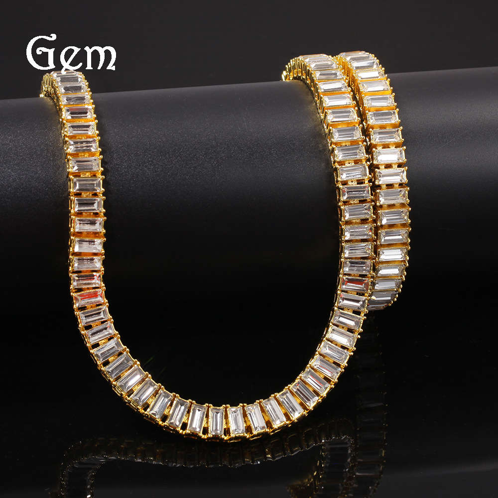 

Fashion single row diamond necklace alternative trapeze diamond 7-24inches men's necklace hip hop accessories
