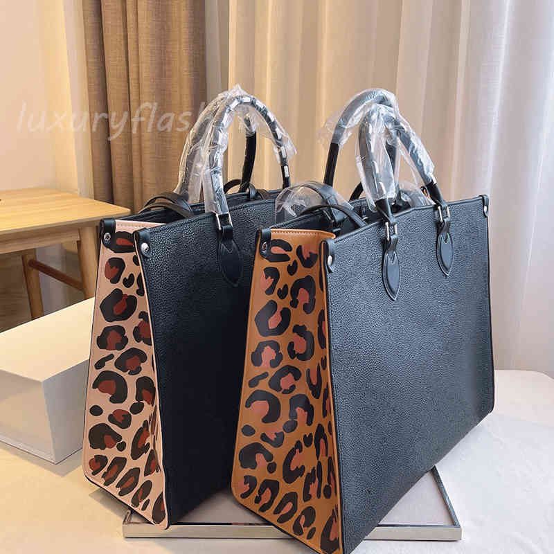 

2021 Latest ON THE GO Handbag Bags Leopard Print Side Stitching Large-capacity Shopping Bag Fashion High-quality Designers Luxurys Shoulder, Black+brown leopard