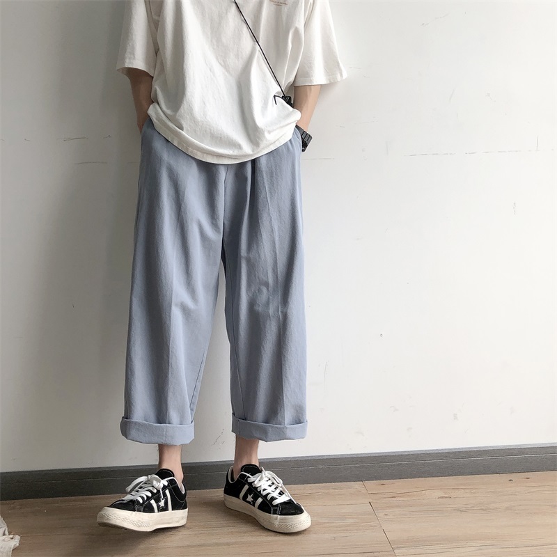 

2021 New Men's Cotton Straight Black/blue/green Color Casual Active Elastic Haren Pants Loose Trousers Plus Size M-2xl 4zmn