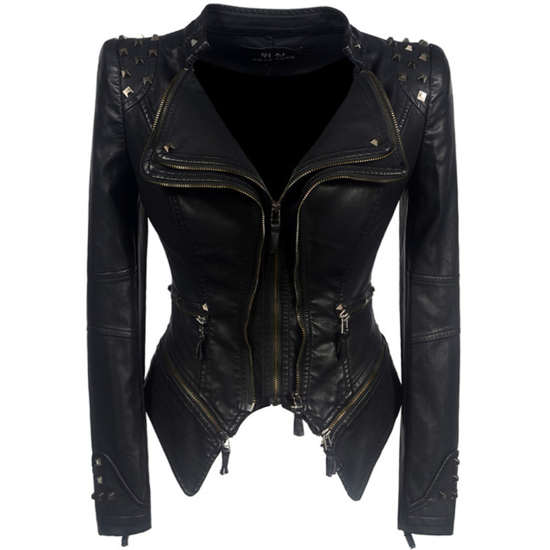 

Leather Jacket Women Femme Veste Chaqueta Mujer Motorcycle J0125, Coffee