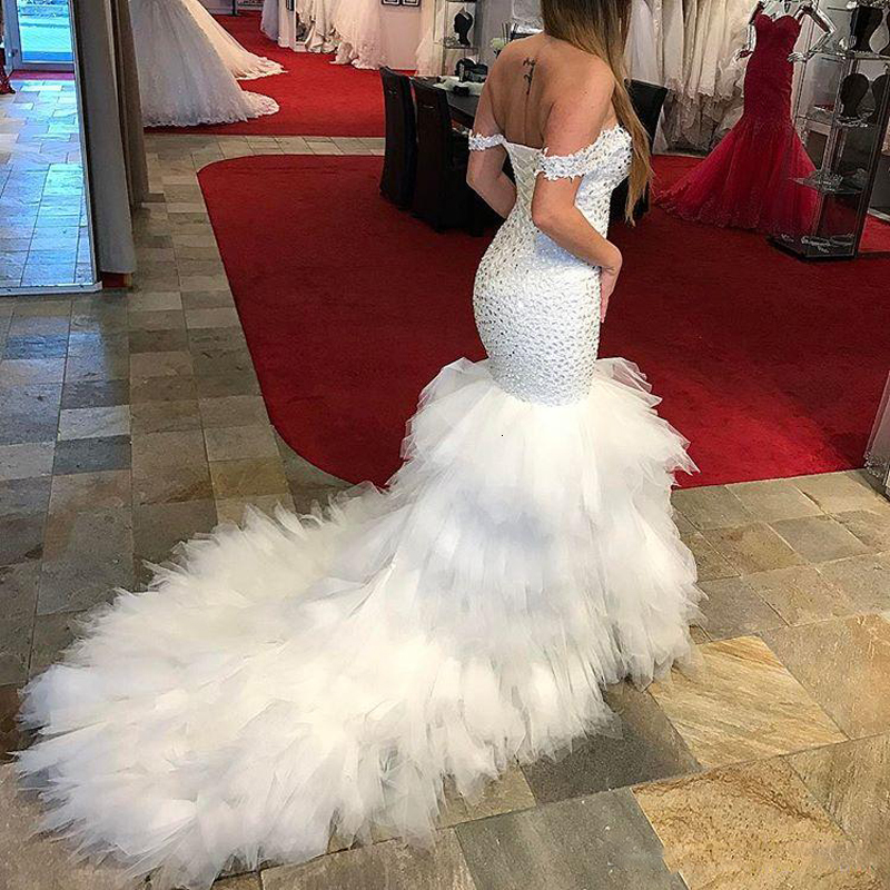 

2021 New Vestido Noiva Arabic Beading Bridal Es Mermaid Gowns Off Shoulder Lace Up Robe De Mariee Wedding 9hhi, Pink