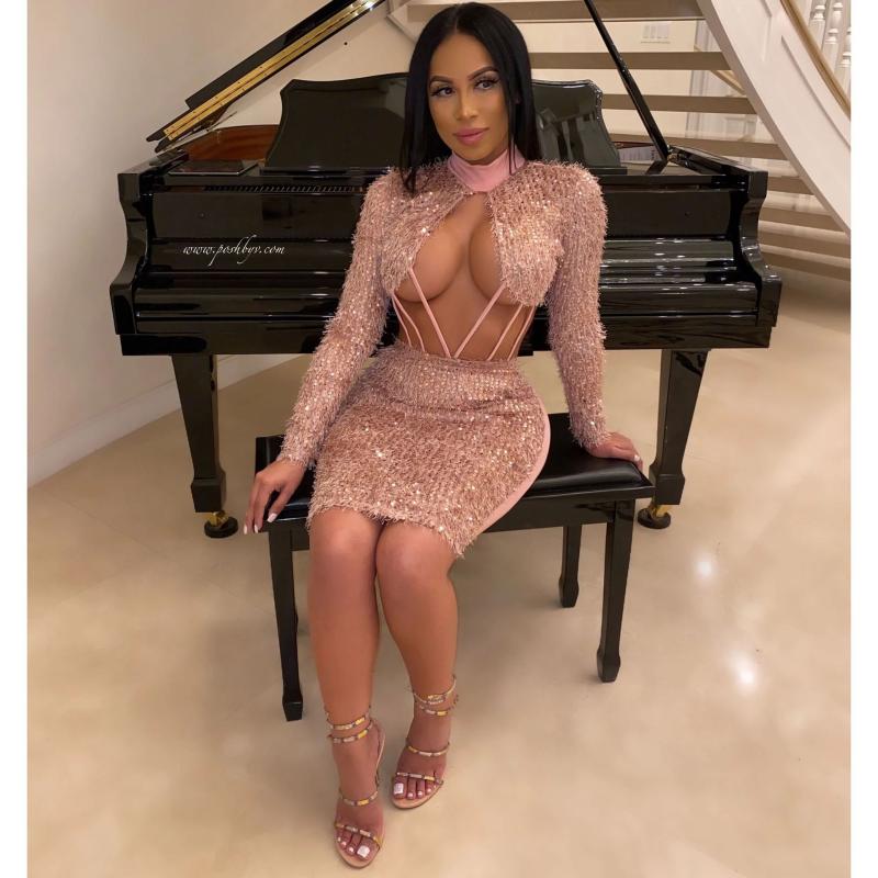 

Casual Dresses Women' Clothing Women Feather Glitter Sequin Bodycon Hollow Out Sexy Fashion Night Club Party Dress Vestidos Winter, Black