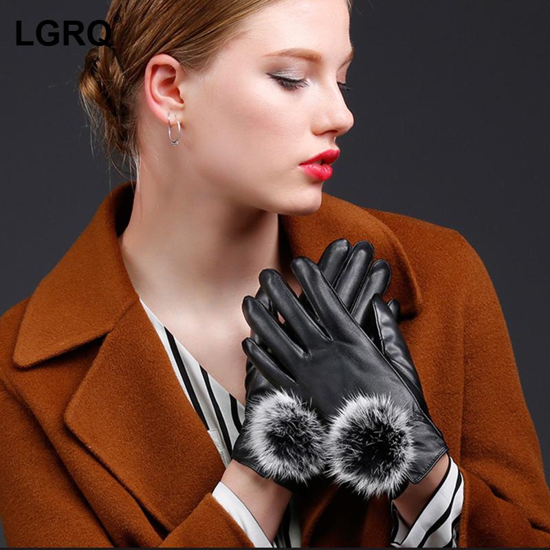 

Sports Gloves [LGRQ] Women Fur Ball Plus Velvet Thicken Pu Leather Personality Fashion Shockproof Autumn Winter 2021 19D5026, Black