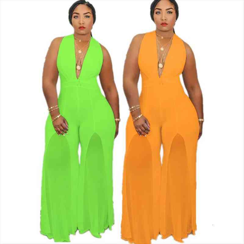 

summer sleeveless v neck loose women rompers chiffon mesh plus size dropshipping wholesale, Black;white