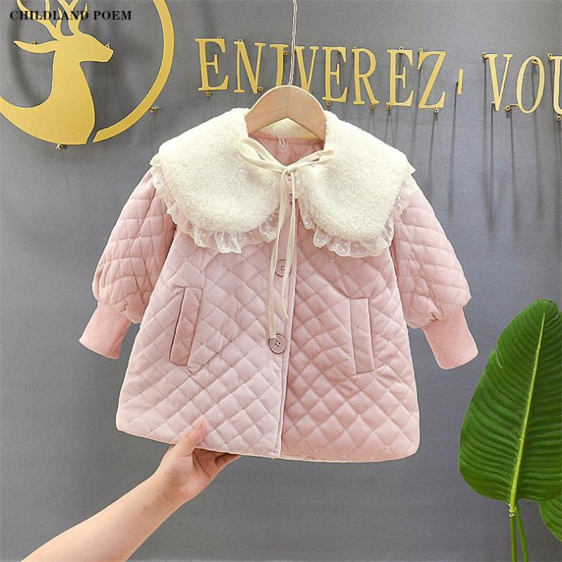 

Jackets Baby Girls Coat Jacket Winter Children Outerwear For Girl Fleece Fur Collar Princess Toddler Clothes Kid Padded, Beige