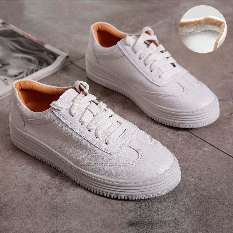 

2021 New Women Fur Warm Flat Sneakers Lace Up Winter Thick Bottom Vulcanized Women's Solid Shoes Plush Ladies Ybc9 BUI2, Black