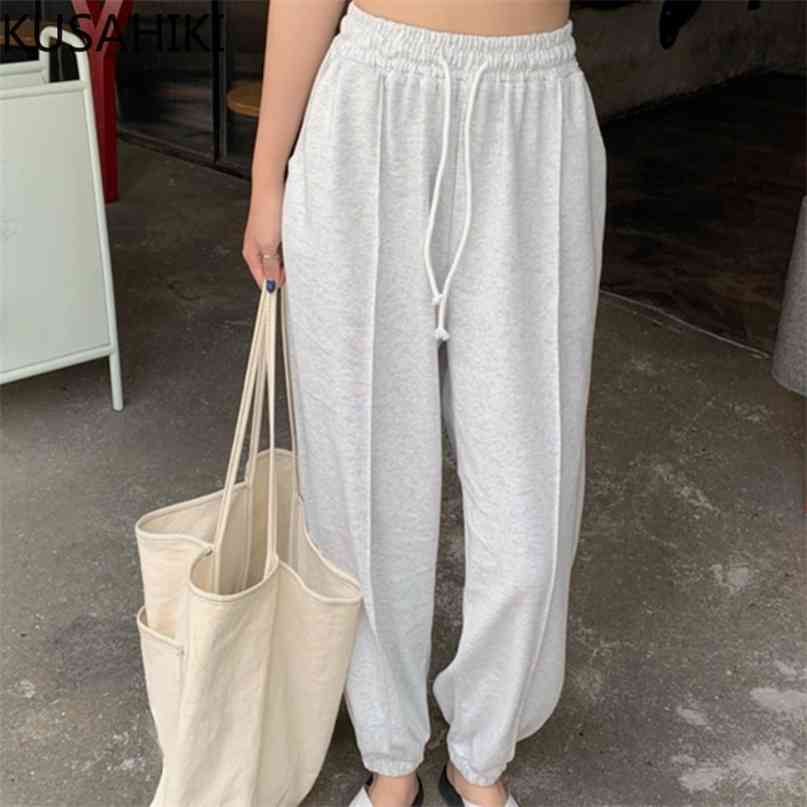 

Summer Women Sweatpants Lace Up Stretch High Waist Long Trousers Causal Solid Harem Pant Pantalones De Mujer 6H729 210603, Green