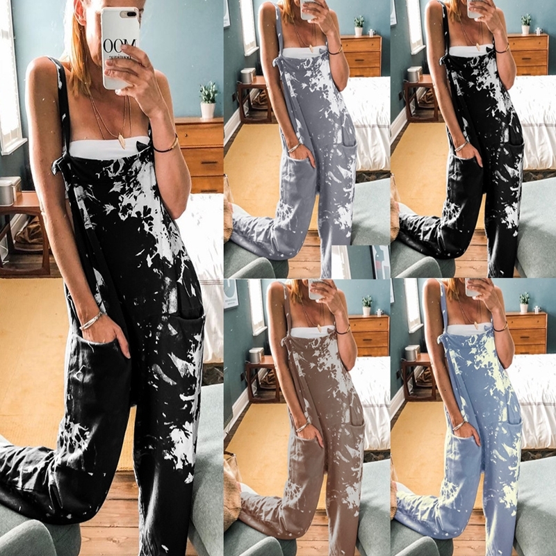 

2021 New Vero Tie Dye Print Womens Jumper Cami Solto Oversize Senhoras Dungarees Longo Macaco Bolsos Tanque Calas Ah8n, Beige