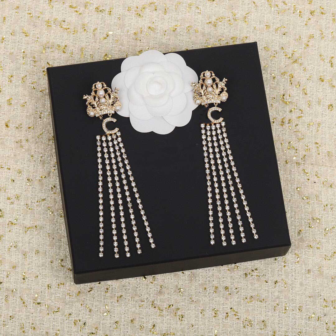 

2021 Top quality drop earring with diamond and clip design in 18k gold plated for women wedding jewelry gift have stamp PS4819