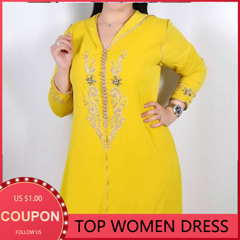 

Dress Autumn New 2021 Fashion Embroidery Solid Color With Hood Long Sleeve Muslim Womens Dresses Casual Loose Simplicity