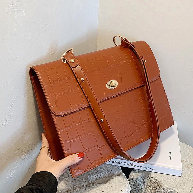 

Vintage Women shoulder bag PU leather lady Simple briefcase Ladies hand bags Crocodile pattern female messenger Crossbody bag, Black