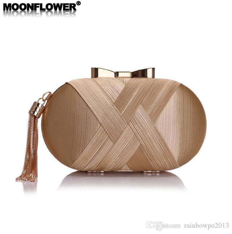 

Factory wholesale women handbag silk chain bag high-end bow locks evening bags fashion silks woven hard box handbags in hand, Gold(boutique packaging)