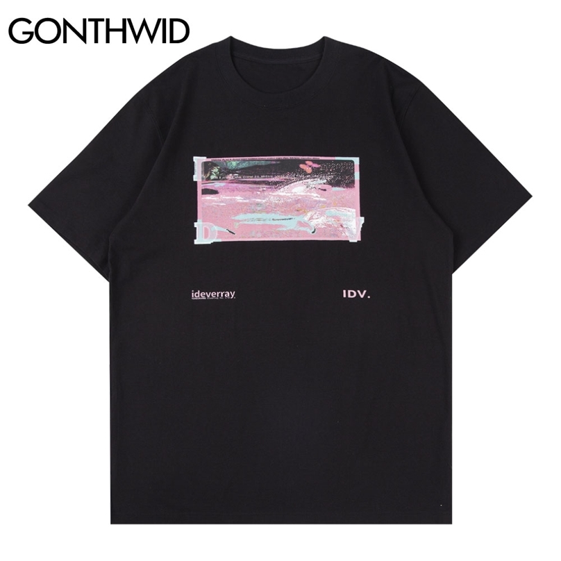 

Short Sleeve Tees Streetwear Harajuku Fashion Men Summer Painting Print T-Shirt Cotton Loose Casual Hip Hop Tshirt Tops 210602, White