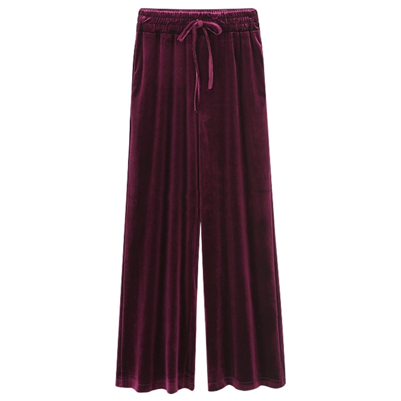 

Womens Winter Velvet Drawstring Pants Ladies Fashion Solid Vintage Elastic Waist Loose Trousers Female Sexy Sweatpants 210607, Burgundy