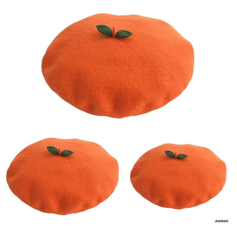 

Berets Women Kids Winter Faux Wool Stretchy Beret With Cute Green Leaves Japanese Kawaii Cartoon Orange Fruit Painter Hat