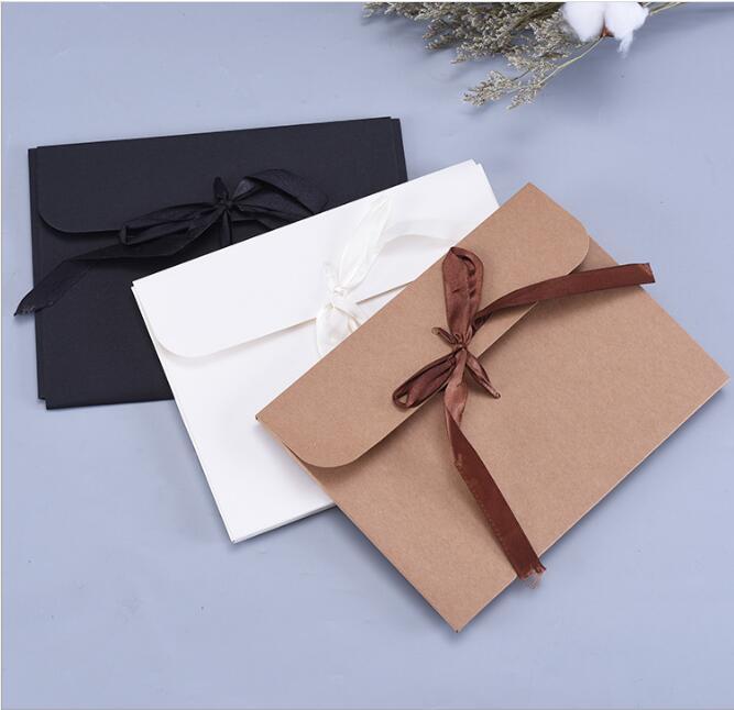

30pcs Large Kraft Photo Envelope Packaging Case White Paper Gift Envelope For Silk Scarf with Ribbon Black Postcard Box