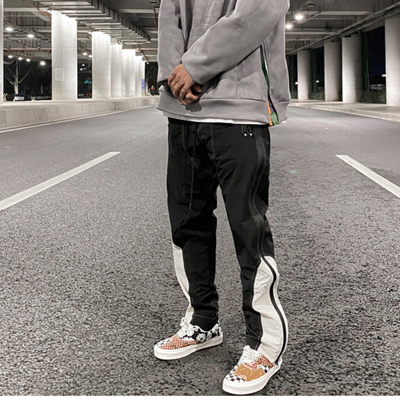 

2021 New Korean Hgh Street Color Block Side Zipper Cargo Mens Drawstring Straight Loose Casual Track Pants Hip Hop Baggy Trousers Tjv9, Pic color