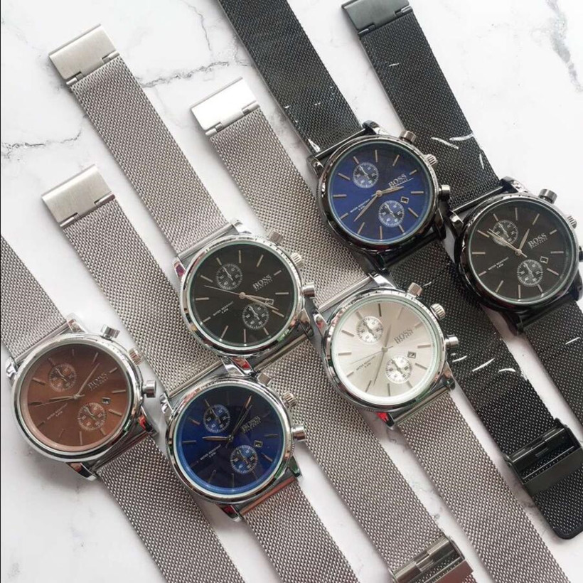 

Good boss men watch two eyes luxury Men's Watches Stainless Steel bracelet quartz timepiece top brand male business wristwatch silver m, Slivery;brown