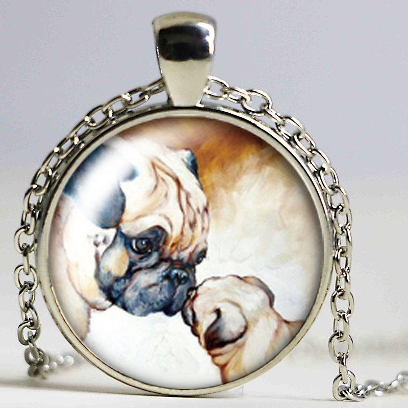 

Pendant Necklaces Cute Dogs Love Pet Lovely Glass Cabochon Necklace Bag Holder Charms Silver Plate For Men Women