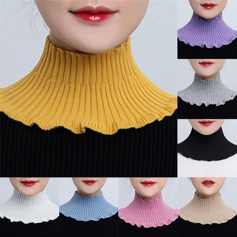 

Scarves Women Turtleneck Knitted False Collar Winter Soild Color Ruffles Detachable Windproof Wrap Scarf Elastic Cover Neck Accessories, Blue;gray